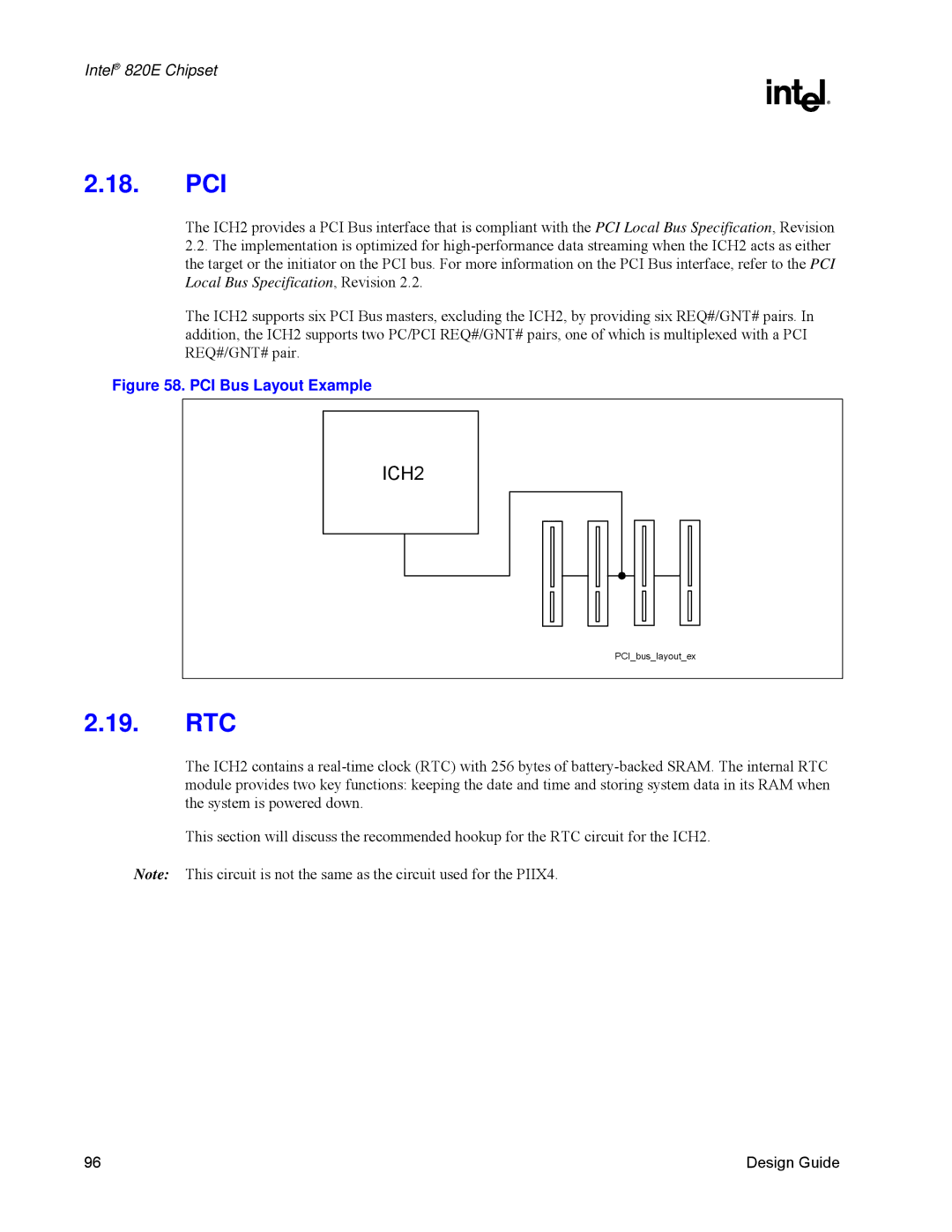 Intel 820E manual Pci, Rtc 