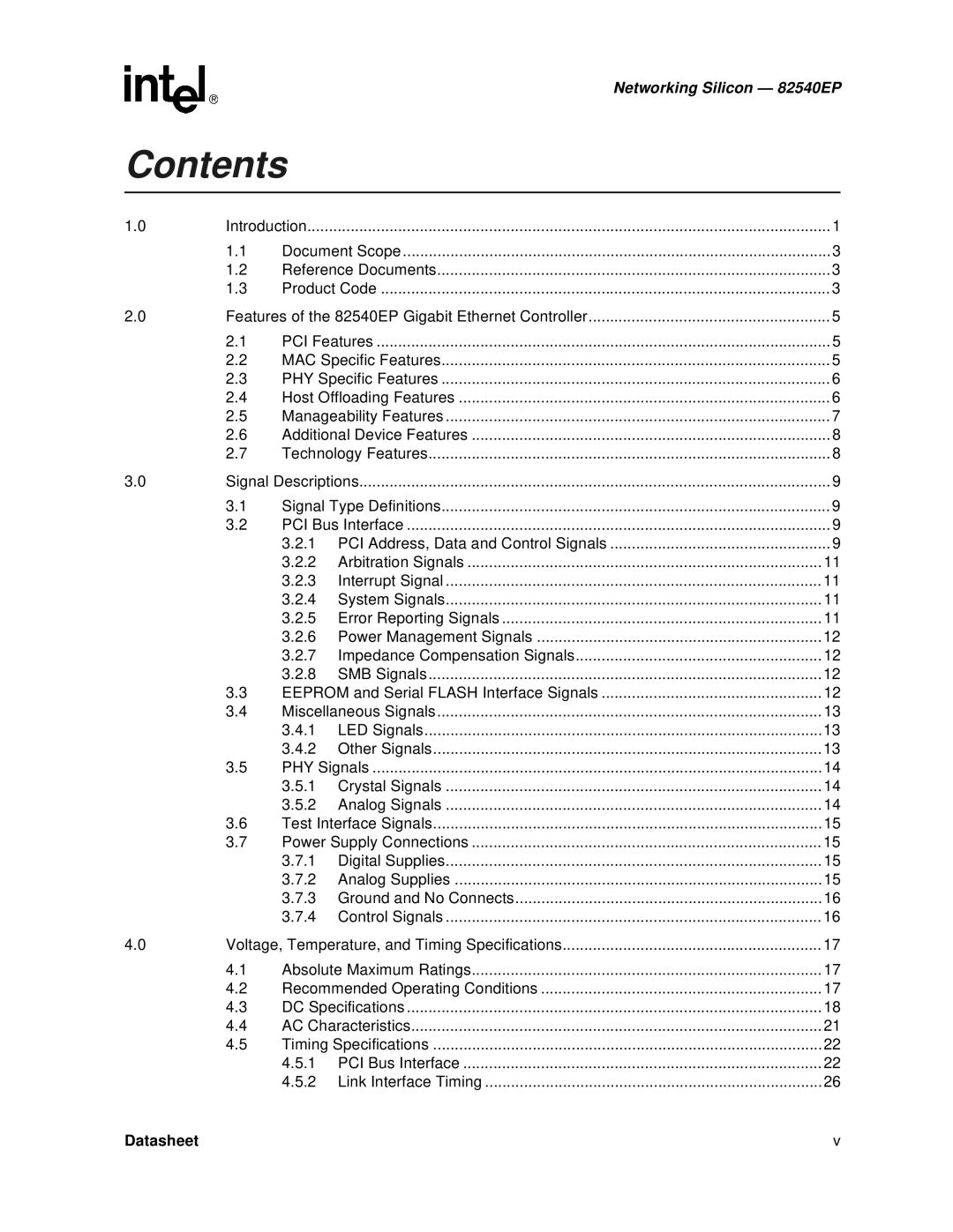 Intel 82540EP manual Contents 