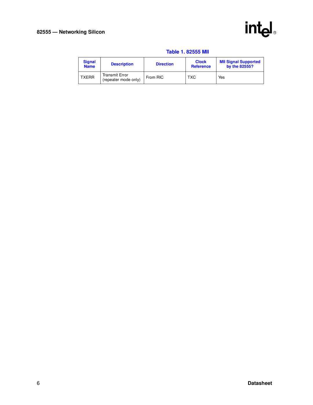 Intel 82555 manual Transmit Error From RIC, Yes, Repeater mode only 