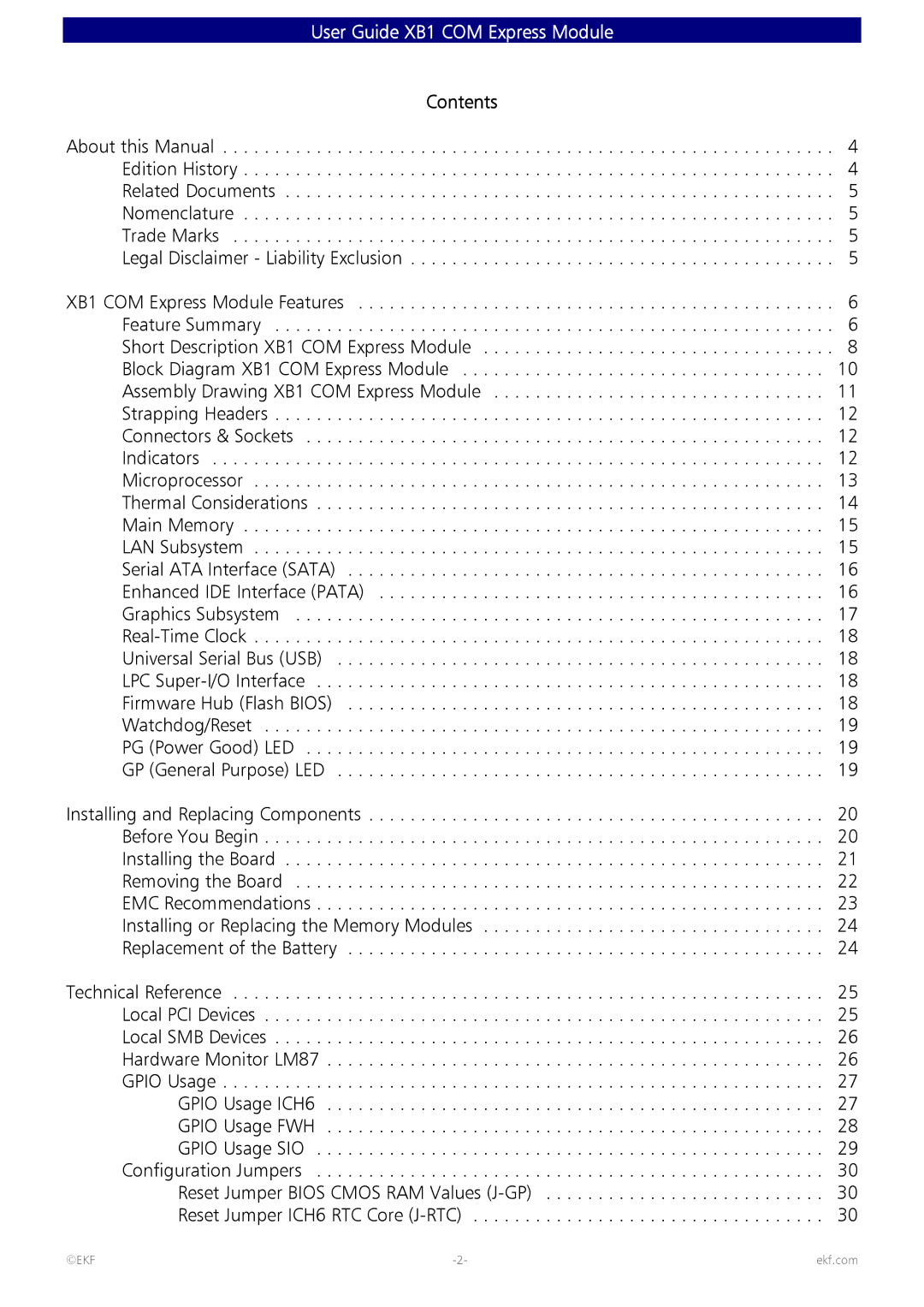 Intel 82600 manual User Guide XB1 COM Express Module, Contents 