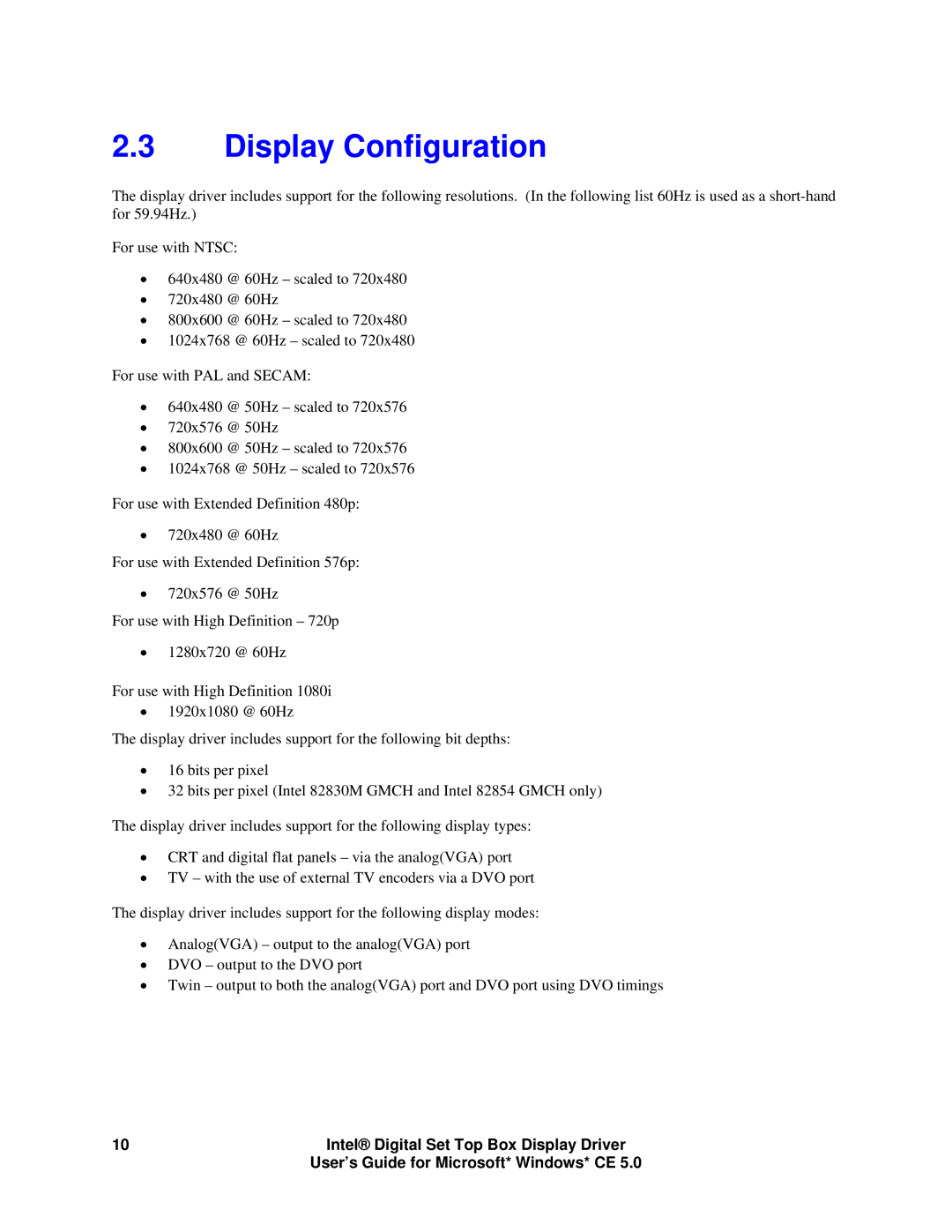 Intel 82830M GMCH, 82854 GMCH manual Display Configuration 