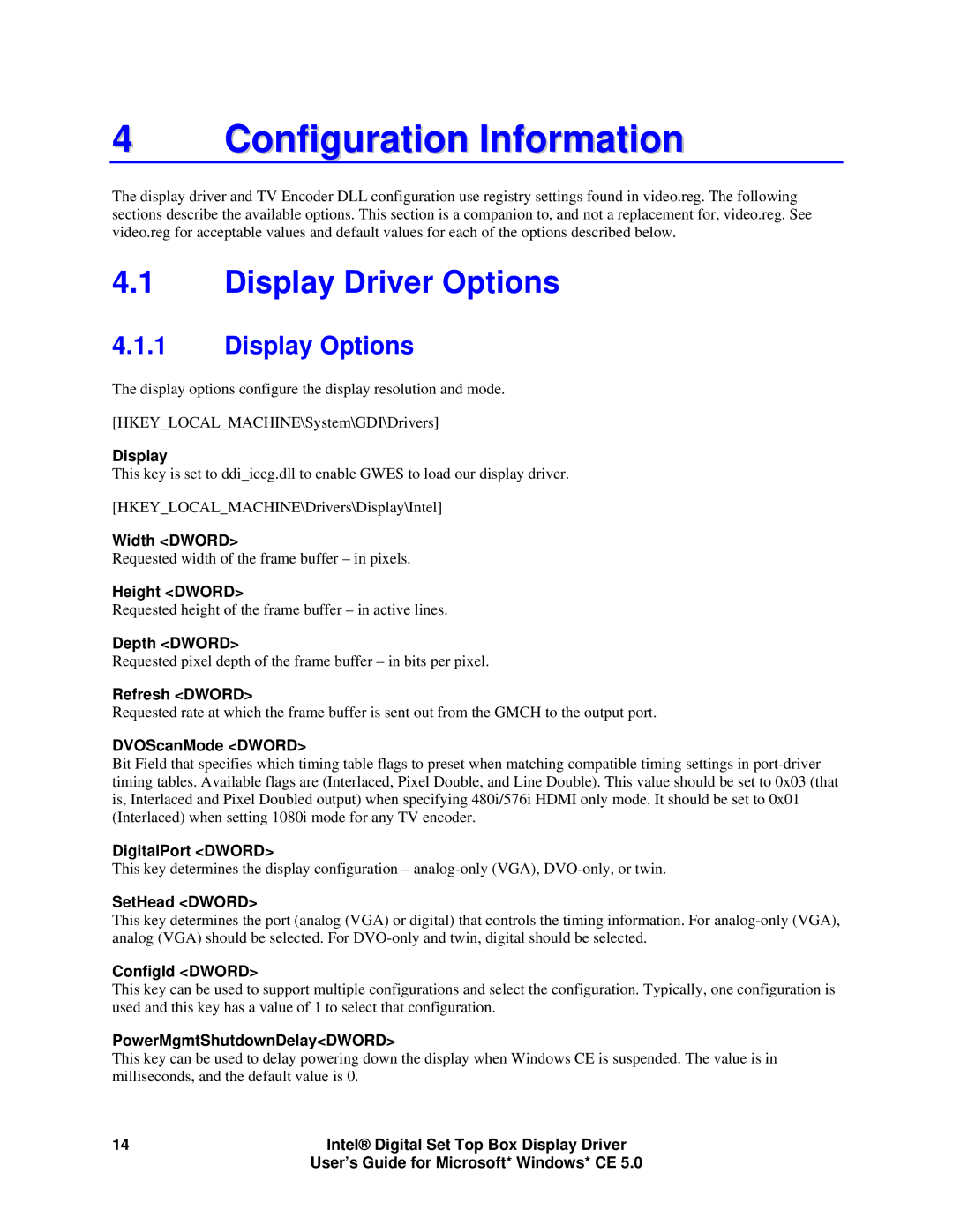 Intel 82830M GMCH, 82854 GMCH manual Configuration Information, Display Driver Options, Display Options 