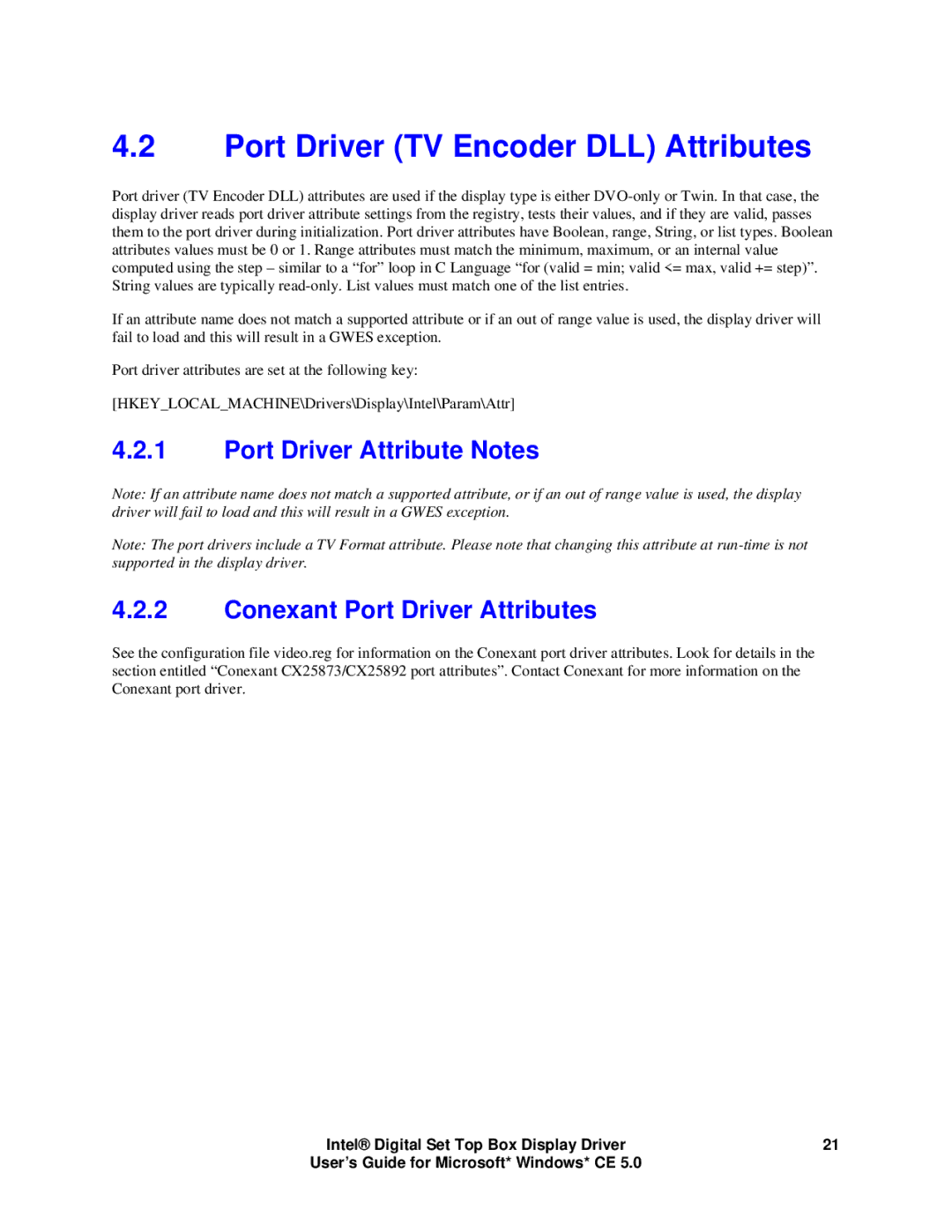 Intel 82854 GMCH manual Port Driver TV Encoder DLL Attributes, Port Driver Attribute Notes Conexant Port Driver Attributes 