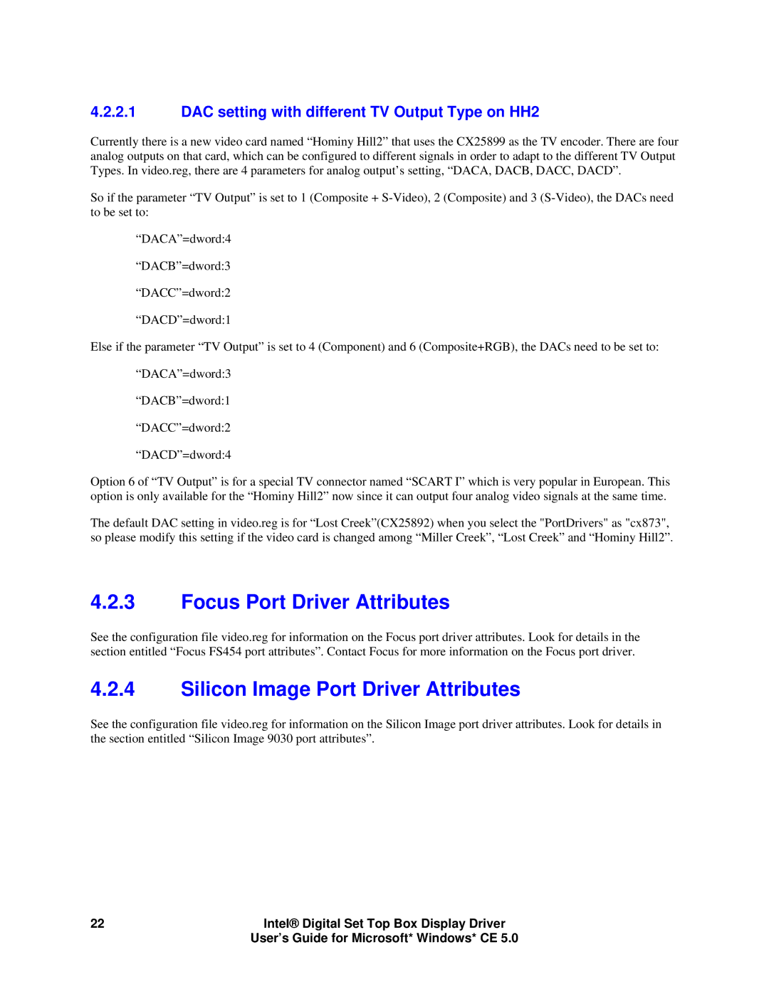 Intel 82830M GMCH, 82854 GMCH manual Focus Port Driver Attributes, Silicon Image Port Driver Attributes 