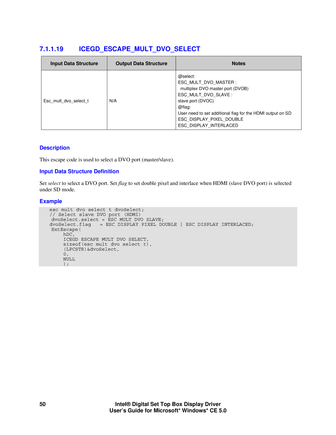 Intel 82830M GMCH, 82854 GMCH manual This escape code is used to select a DVO port master/slave 