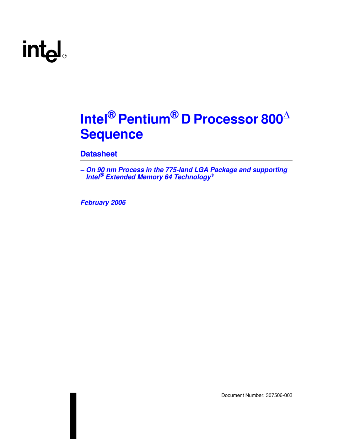 Intel 830 manual Intel Pentium D Processor 800Δ Sequence, Datasheet 