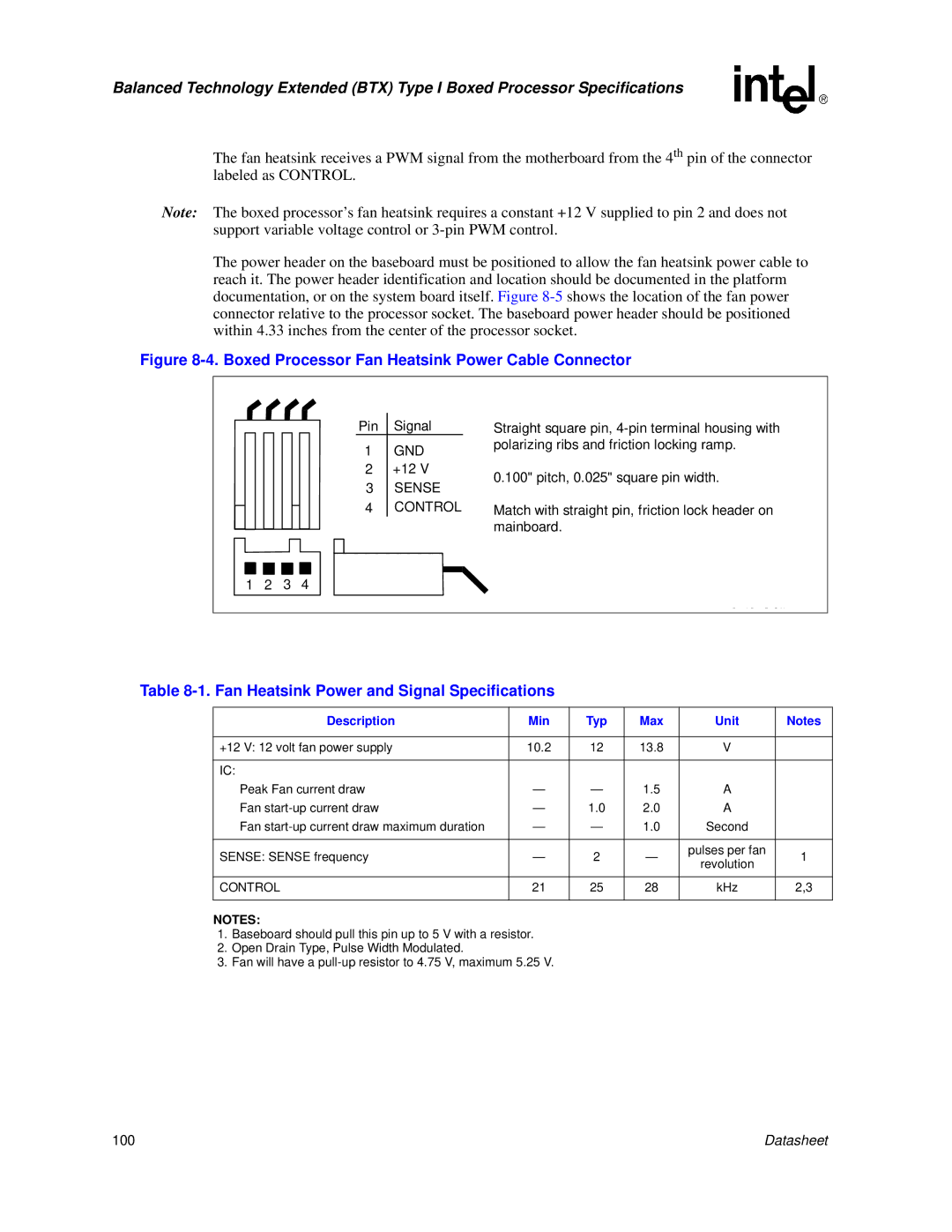 Intel 830 manual Sense Sense frequency, Control 