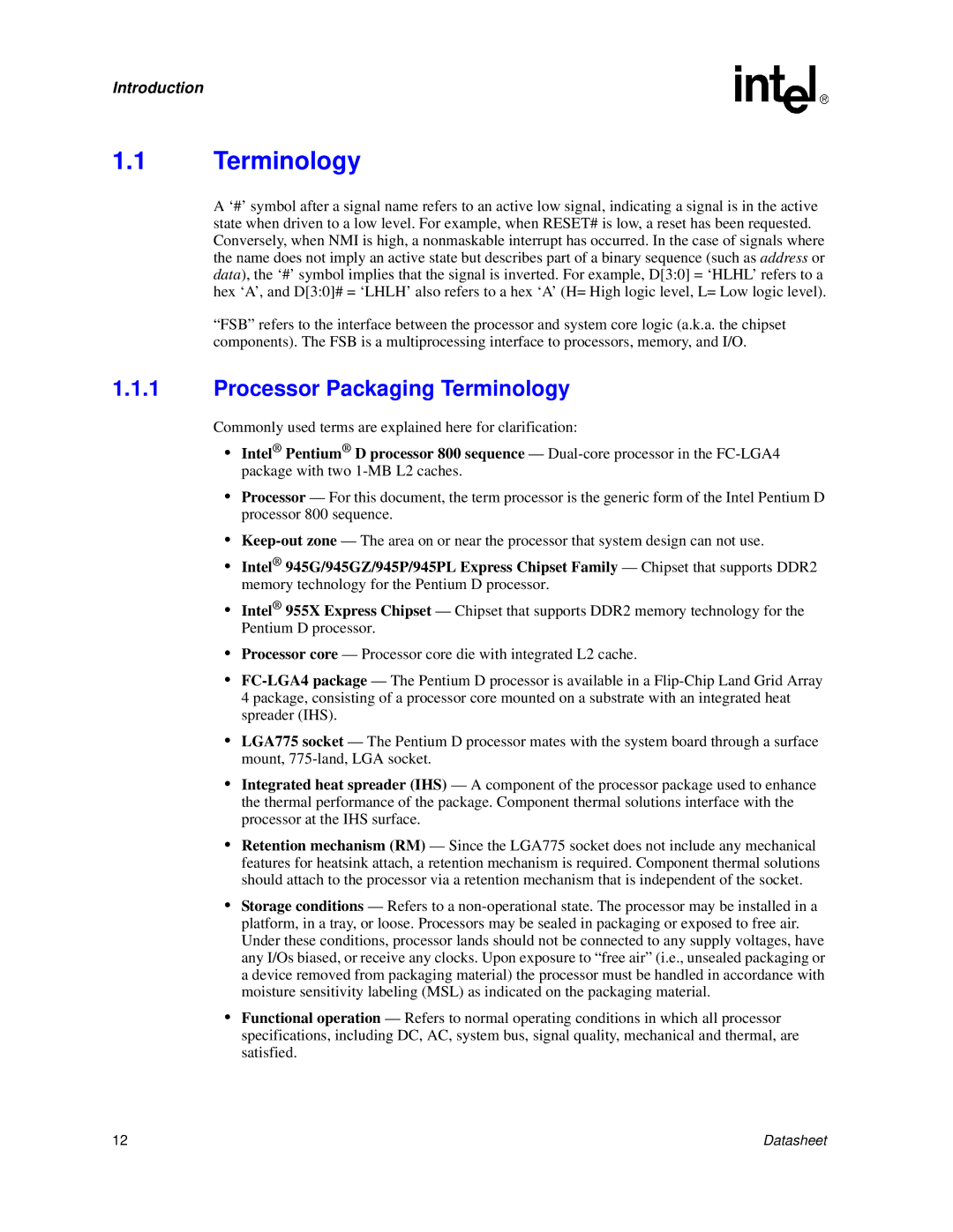 Intel 830 manual Processor Packaging Terminology 