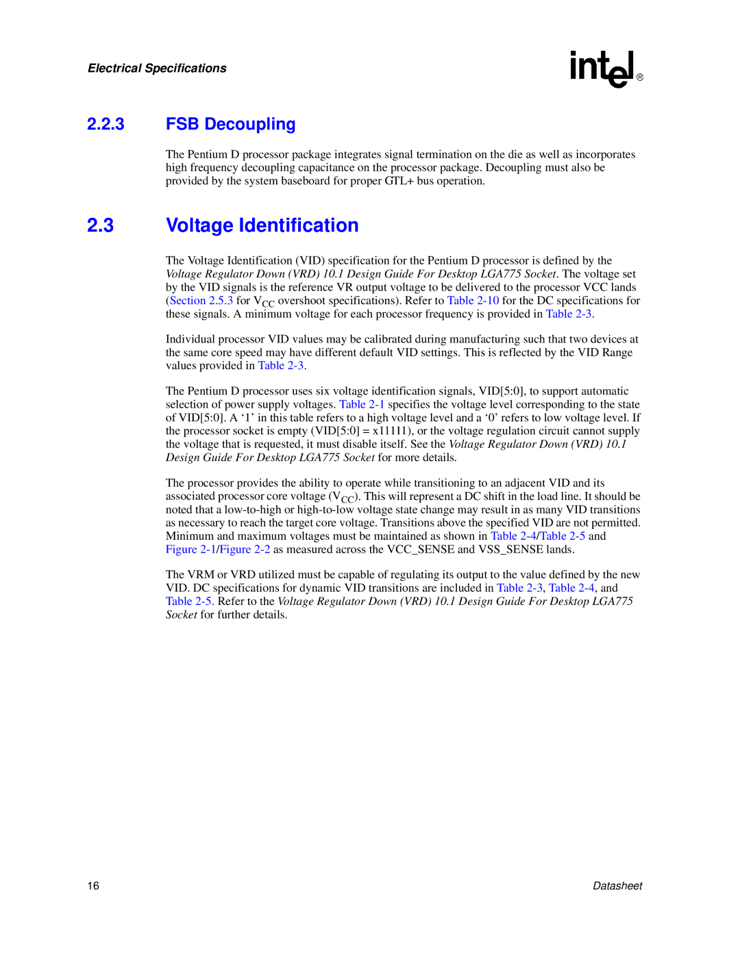 Intel 830 manual Voltage Identification, FSB Decoupling 