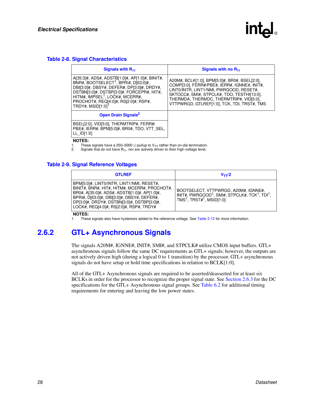 Intel 830 manual 2 GTL+ Asynchronous Signals, Signal Characteristics, Signal Reference Voltages 