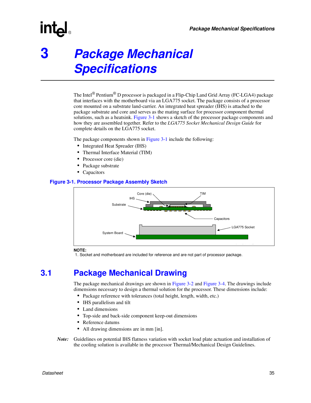 Intel 830 manual Package Mechanical Specifications, Package Mechanical Drawing 