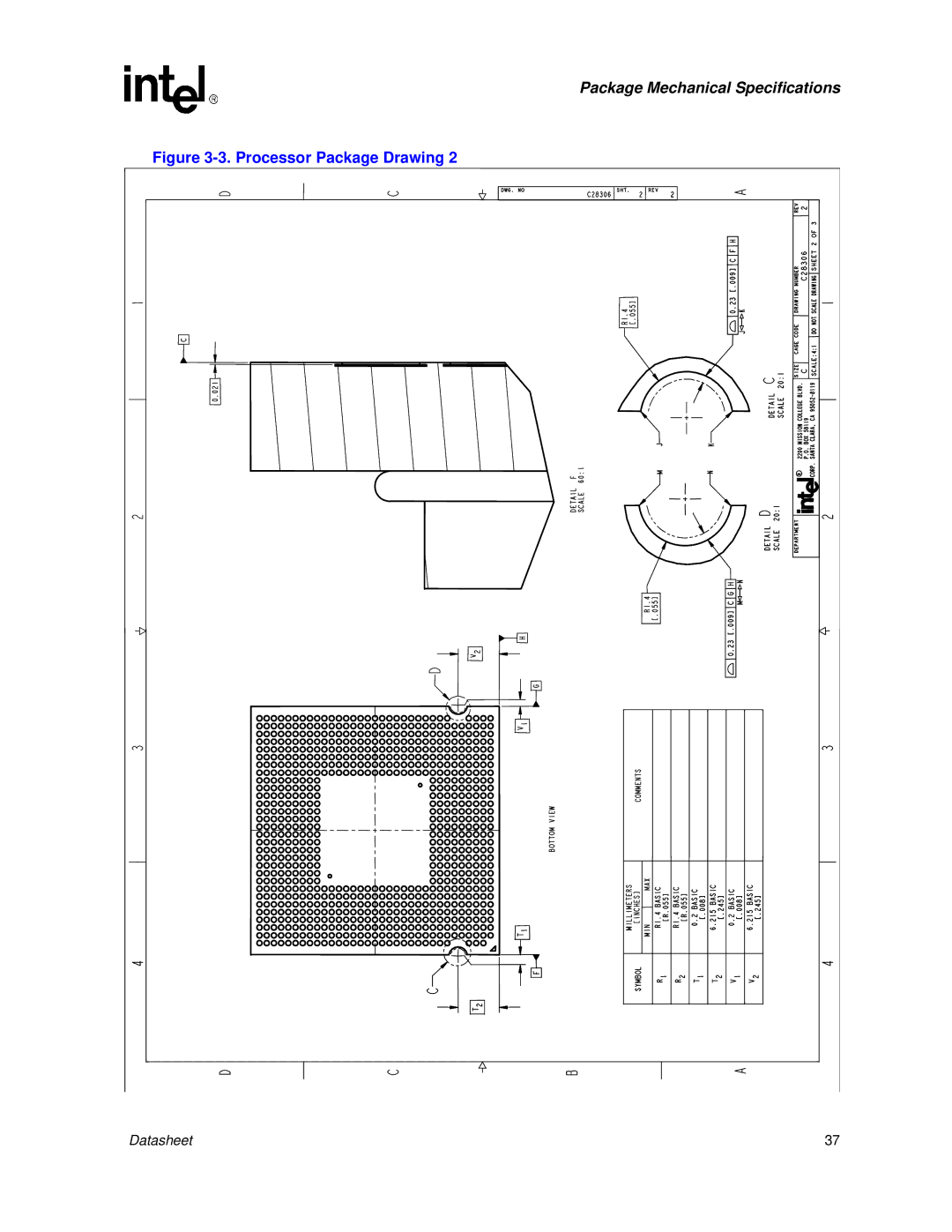 Intel 830 manual Package Mechanical Specifications 