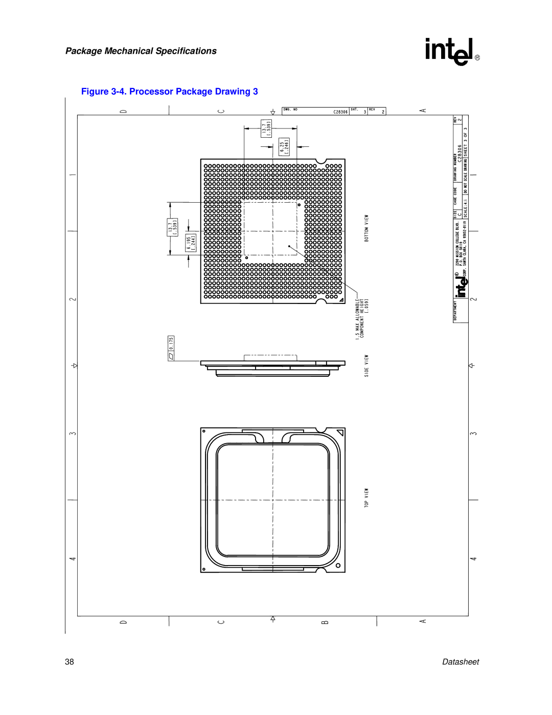 Intel 830 manual Package Mechanical Specifications 