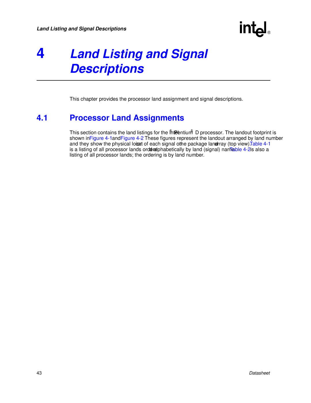 Intel 830 manual Land Listing and Signal Descriptions, Processor Land Assignments 