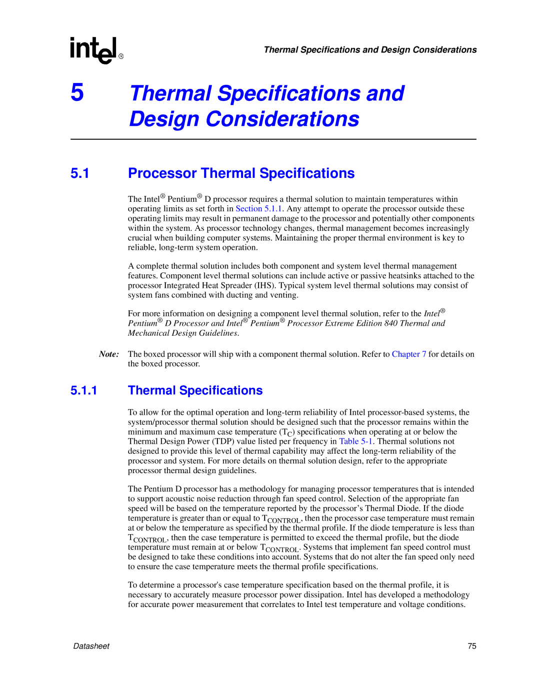 Intel 830 manual Thermal Specifications and Design Considerations, Processor Thermal Specifications 