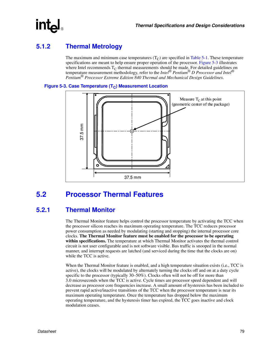 Intel 830 manual Processor Thermal Features, Thermal Metrology, Thermal Monitor 