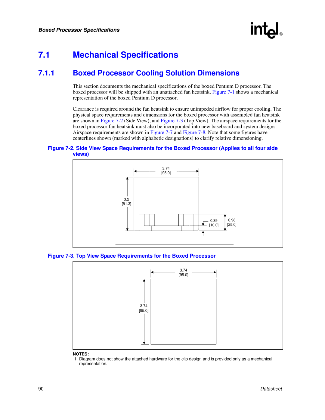 Intel 830 manual Mechanical Specifications, Boxed Processor Cooling Solution Dimensions 