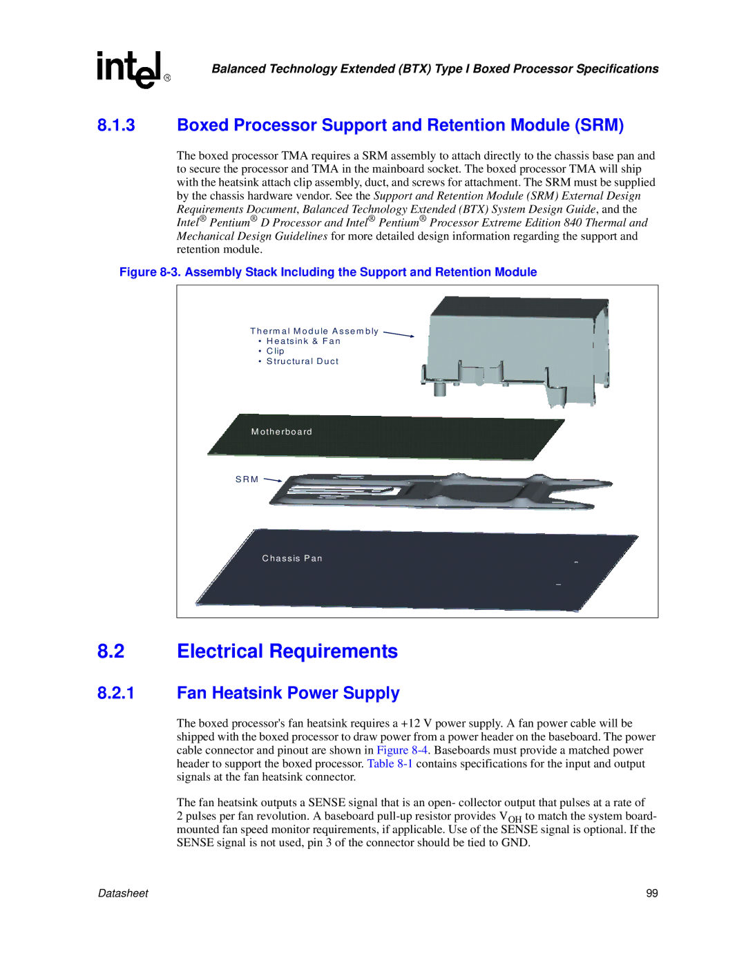 Intel 830 Boxed Processor Support and Retention Module SRM, Assembly Stack Including the Support and Retention Module 