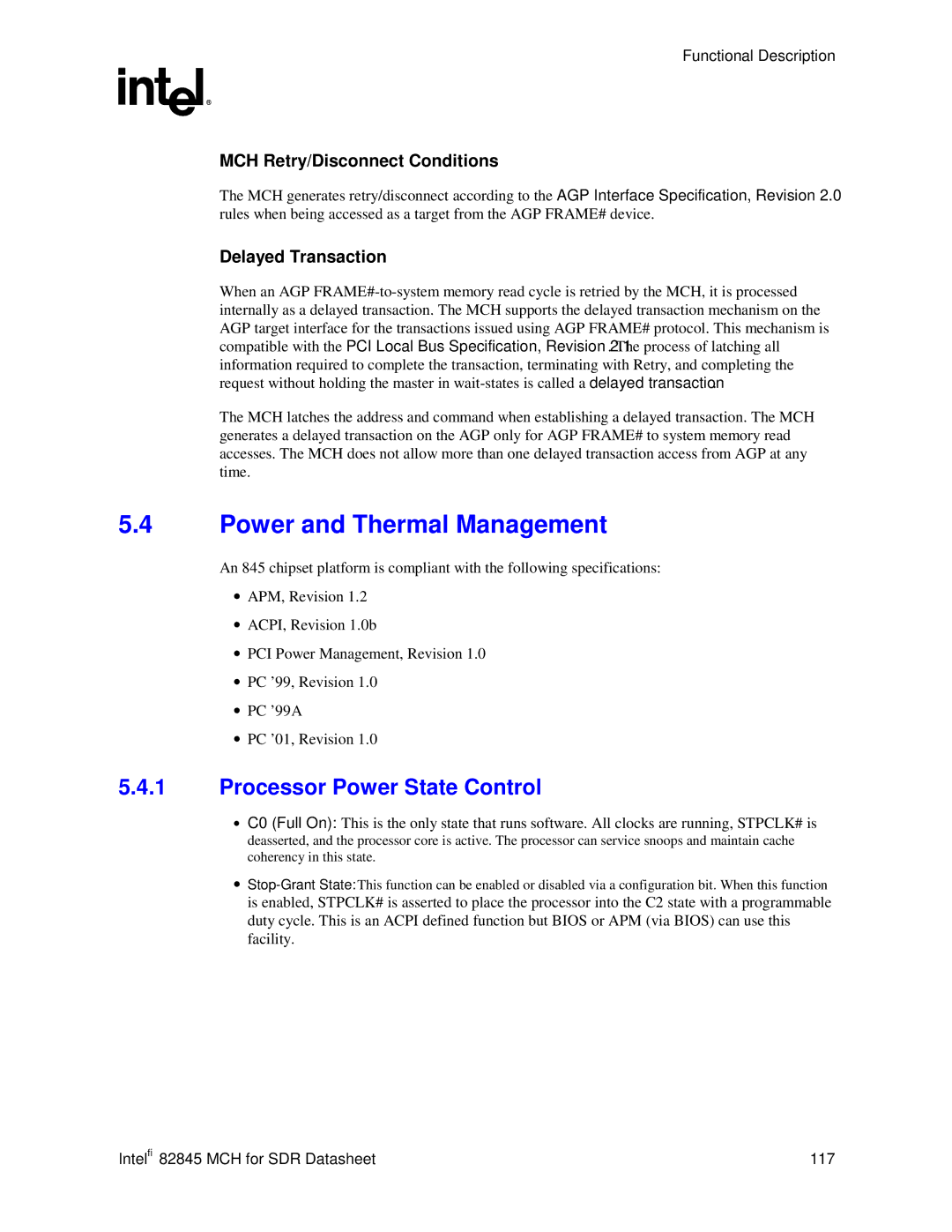 Intel 845 manual Power and Thermal Management, Processor Power State Control 