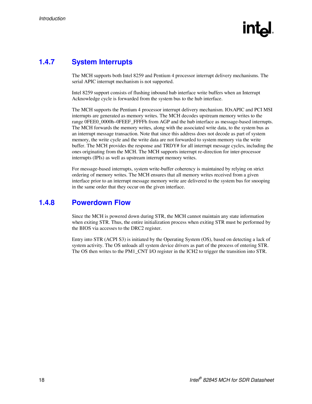 Intel 845 manual System Interrupts, Powerdown Flow 