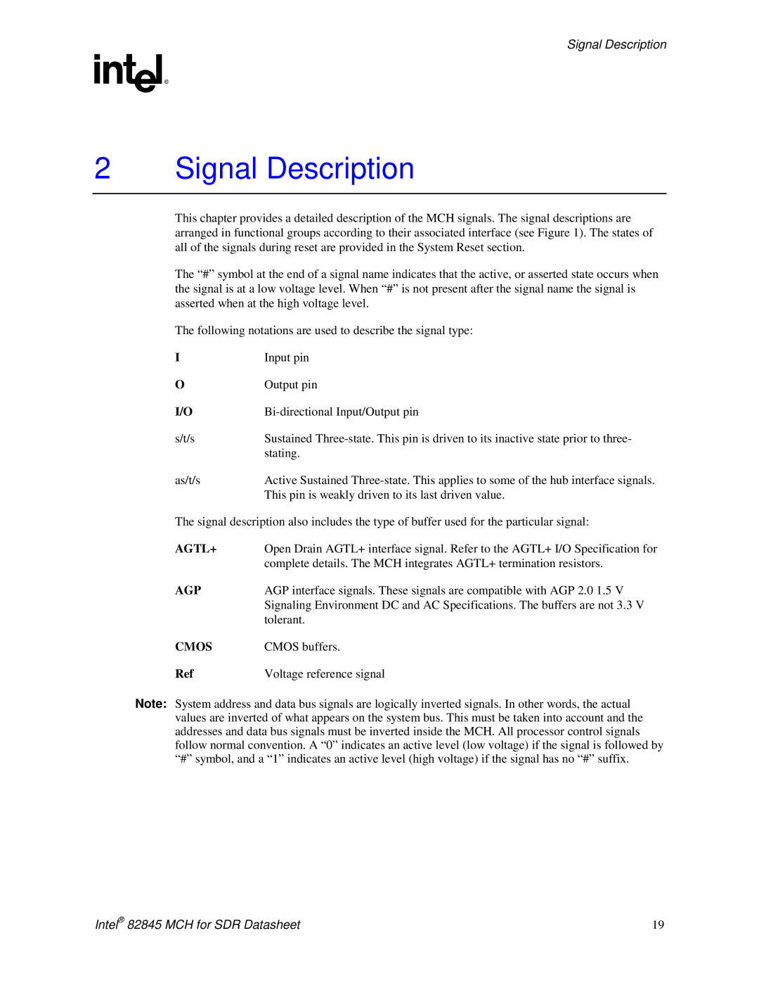 Intel 845 manual Signal Description 