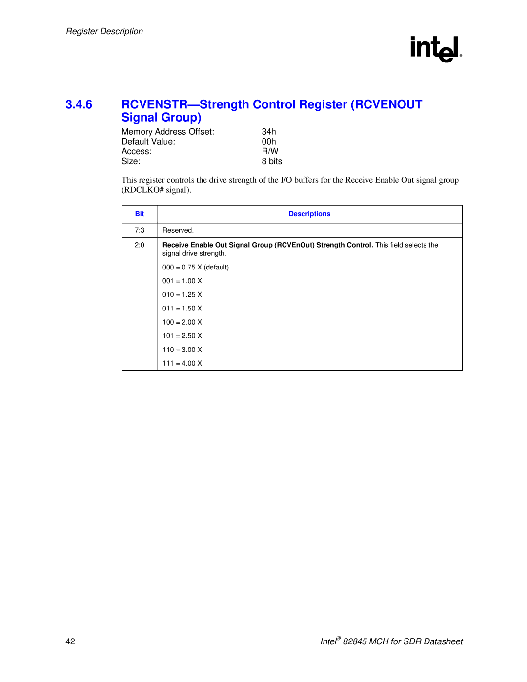 Intel 845 manual RCVENSTR-Strength Control Register Rcvenout Signal Group 