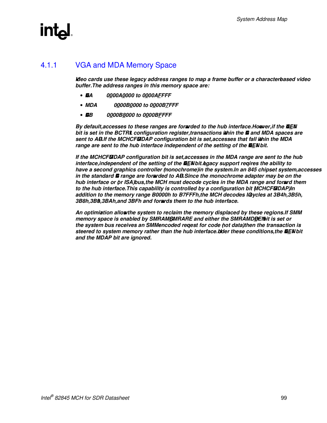 Intel 845 manual VGA and MDA Memory Space, Vgab 