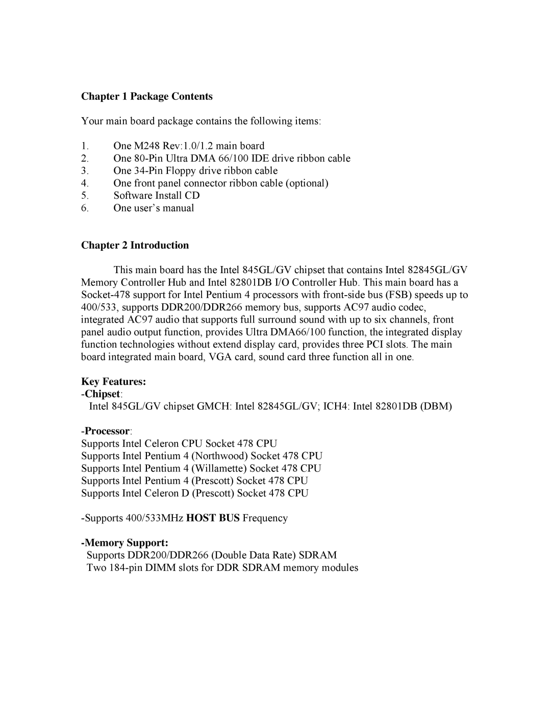 Intel 845GV, 845GL user manual Package Contents, Introduction, Key Features -Chipset, Processor, Memory Support 