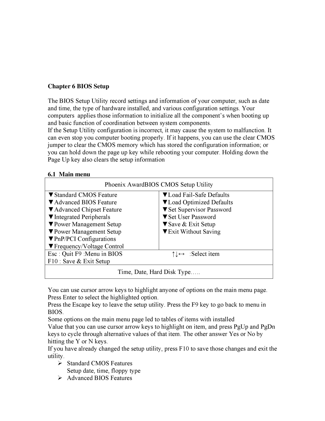 Intel 845GL, 845GV user manual Bios Setup, Main menu 