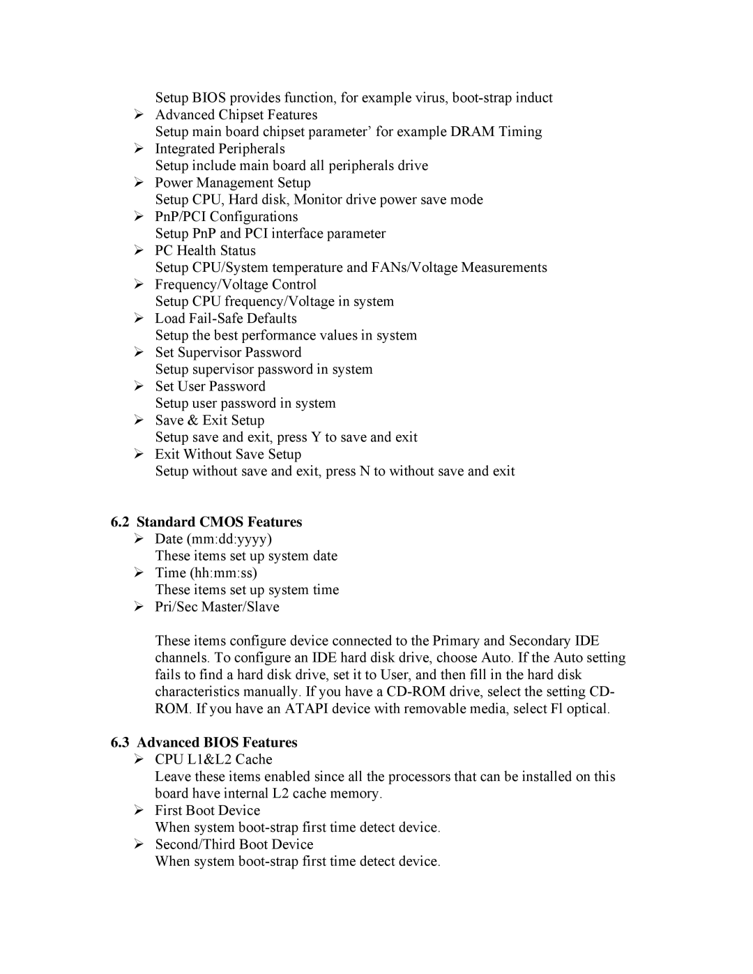 Intel 845GV, 845GL user manual Standard Cmos Features, Advanced Bios Features 