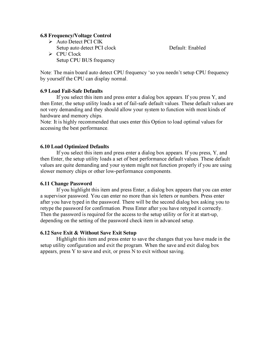 Intel 845GL, 845GV user manual Frequency/Voltage Control, Load Fail-Safe Defaults, Load Optimized Defaults, Change Password 