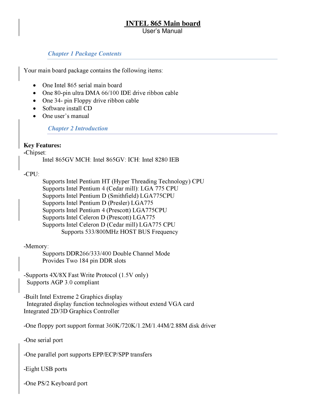 Intel 865 user manual Package Contents, Introduction 