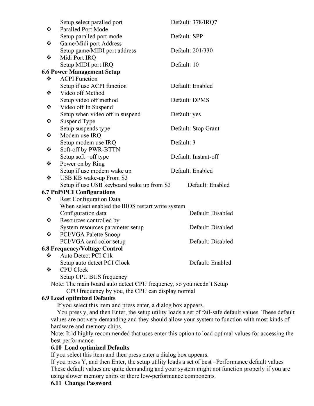 Intel 865 user manual Power Management Setup, PnP/PCI Configurations, Frequency/Voltage Control, Load optimized Defaults 