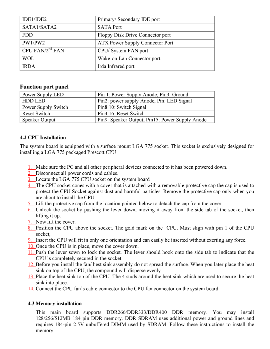 Intel 865 user manual CPU Installation, Memory installation 