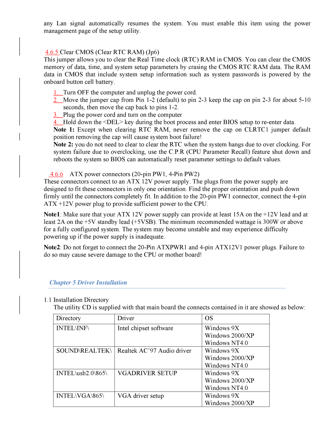 Intel user manual Driver Installation, Intel\Inf, Sound\Realtek, Vgadriver Setup, INTEL\VGA\865 