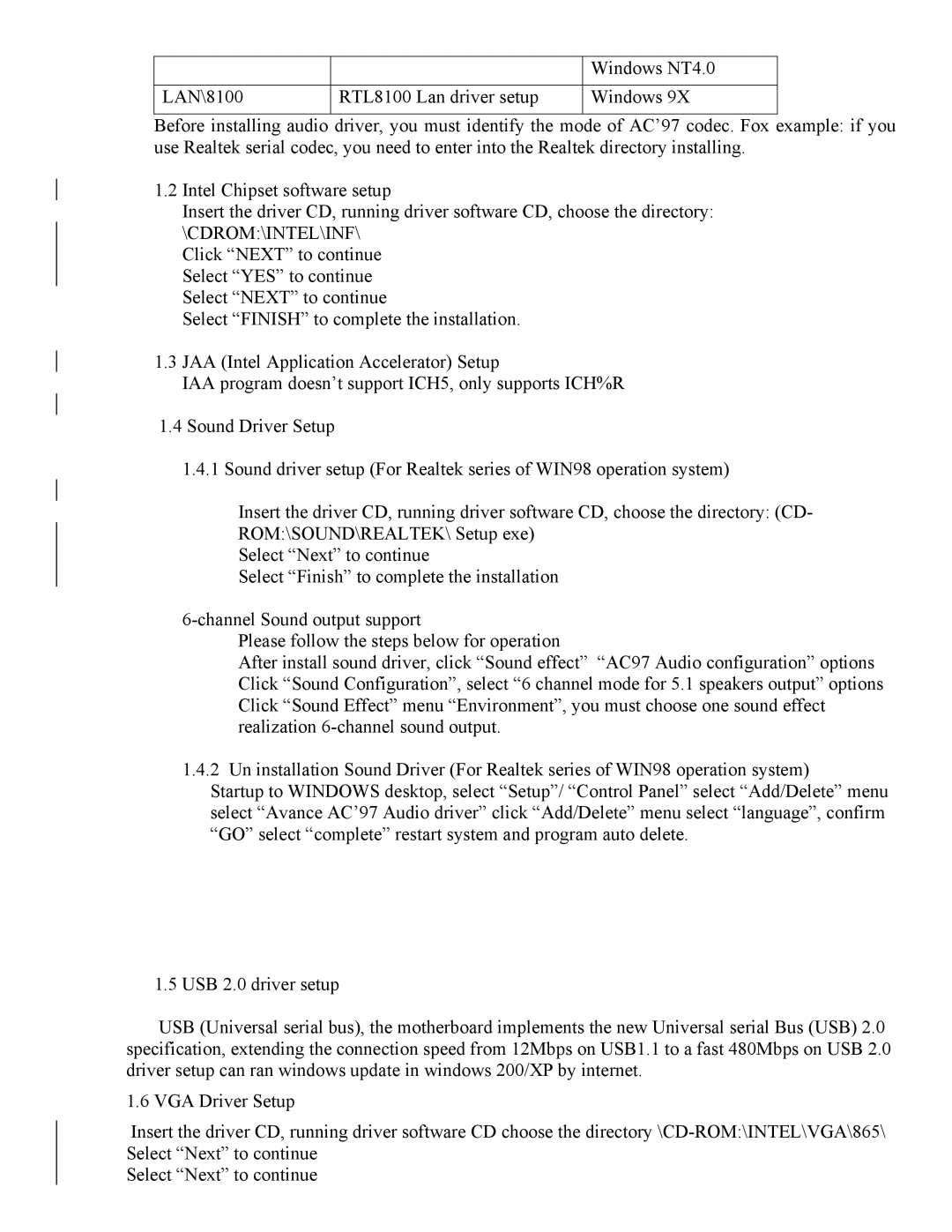 Intel 865 user manual Windows NT4.0 