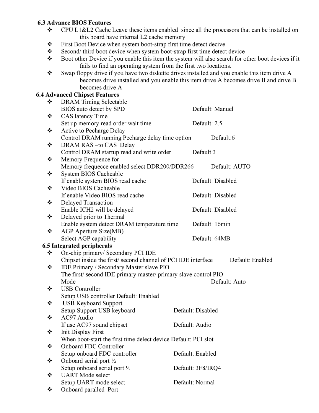 Intel 865 user manual Advance Bios Features, Advanced Chipset Features, Integrated peripherals 