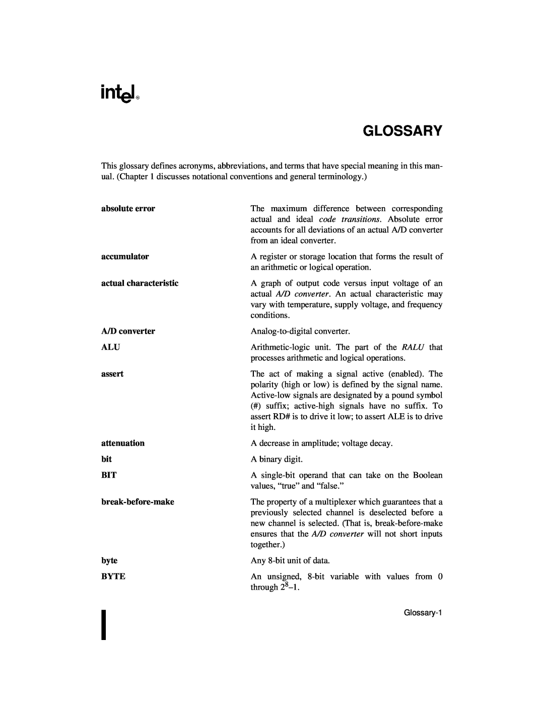 Intel 87C196CB, 8XC196NT user manual Glossary 