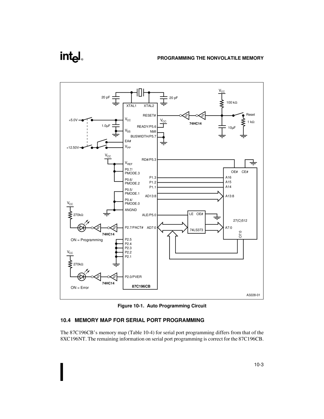 Intel 87C196CB, 8XC196NT user manual Memory MAP for Serial Port Programming, Auto Programming Circuit 