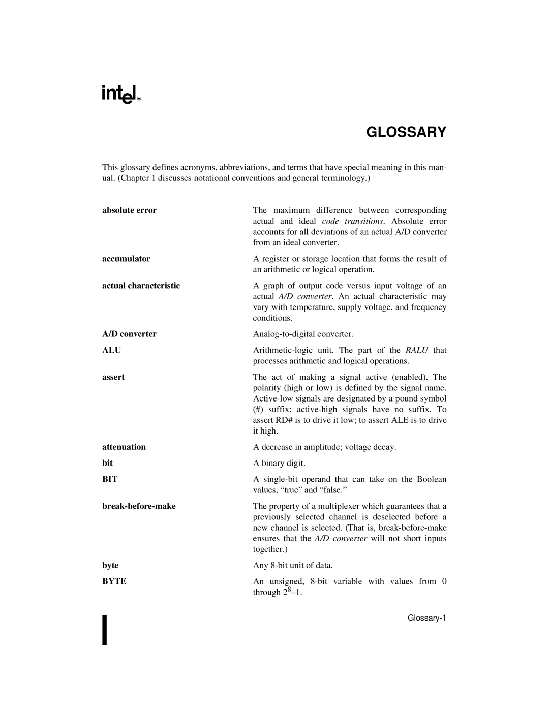 Intel 87C196CB, 8XC196NT user manual Glossary 