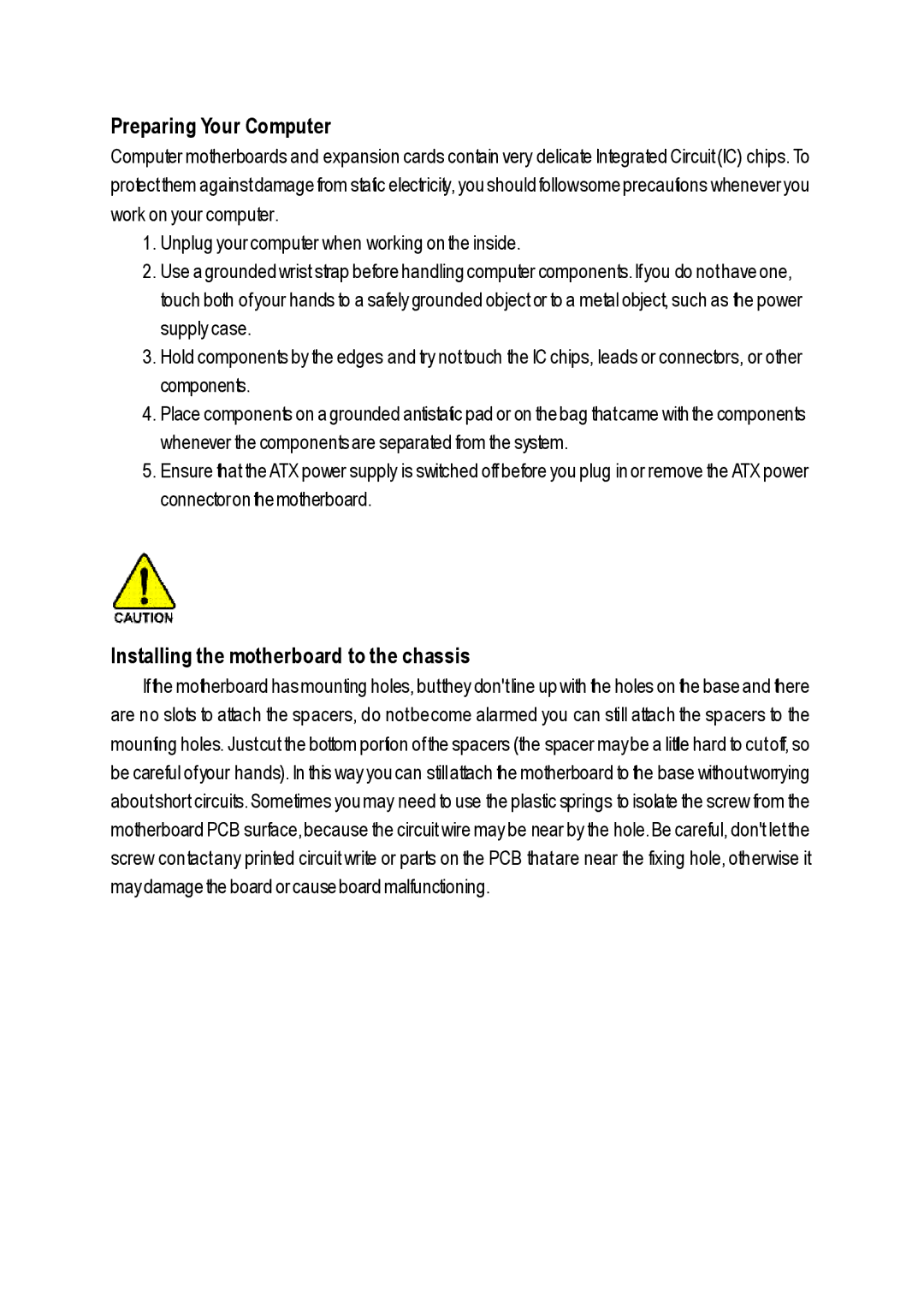 Intel 8I845PE-RZ-C user manual Preparing Your Computer, Installing the motherboard to the chassis 