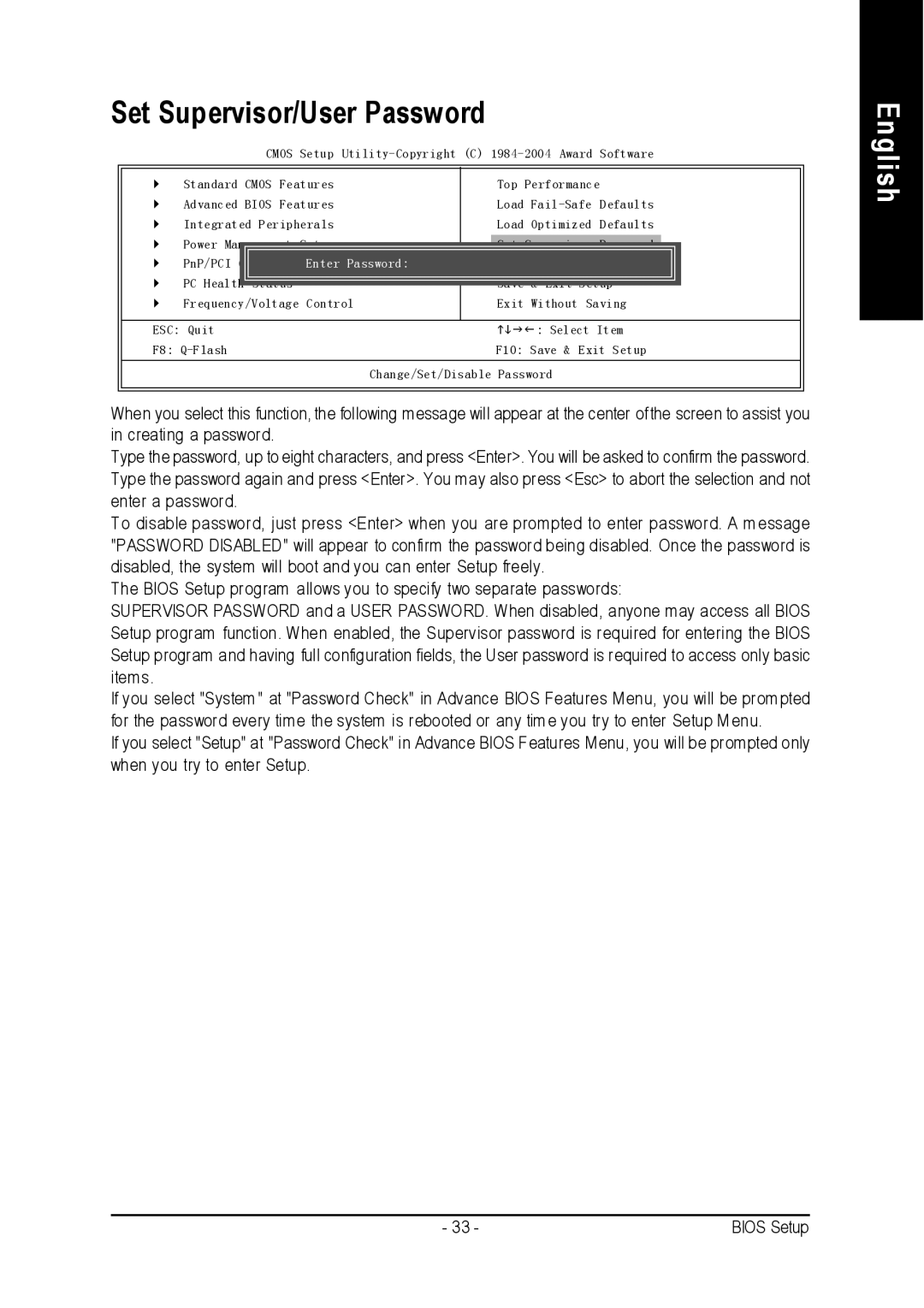 Intel 8I845PE-RZ-C user manual Set Supervisor/User Password, ConfigurationsEnter Password 