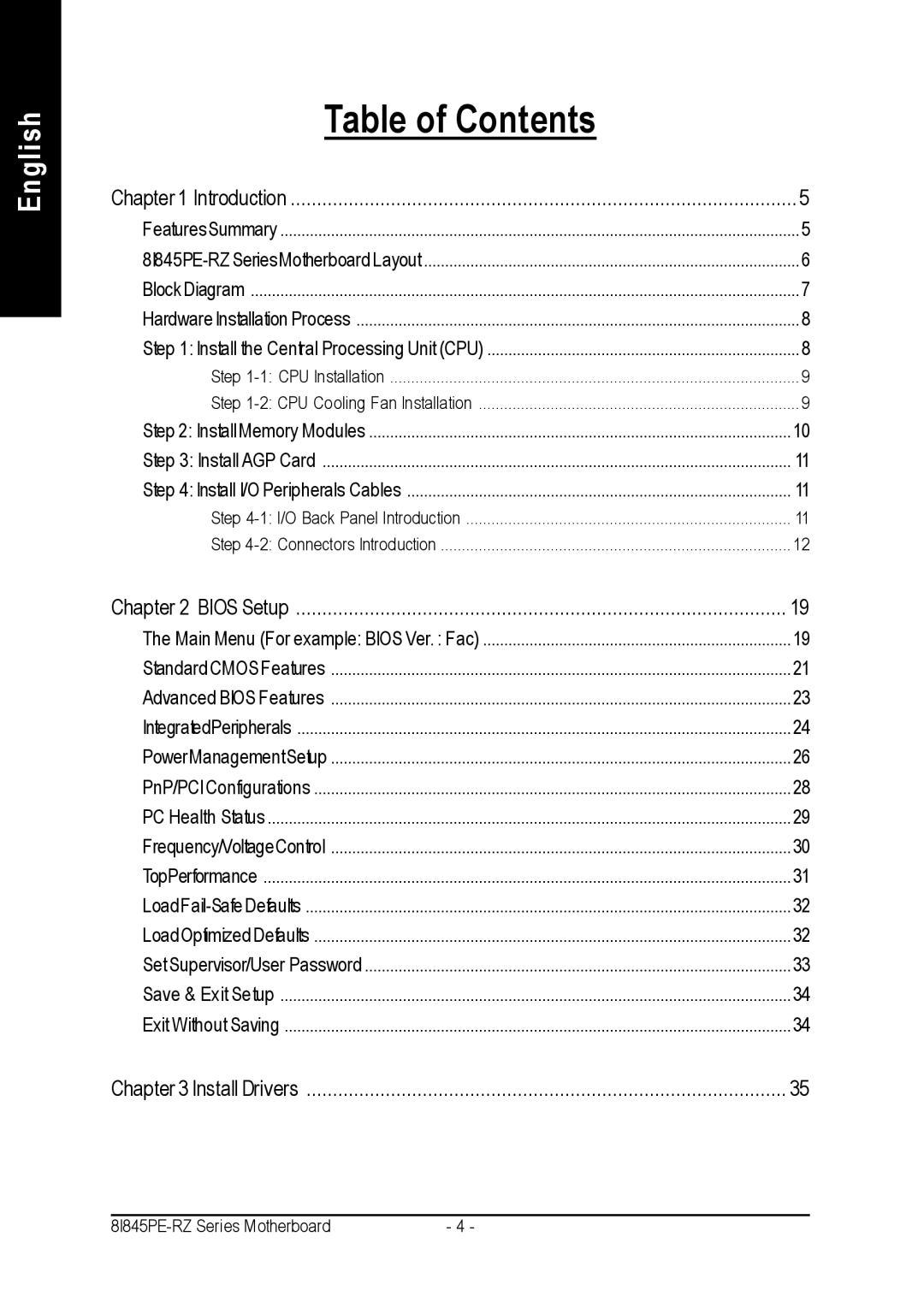 Intel 8I845PE-RZ-C user manual Table of Contents 