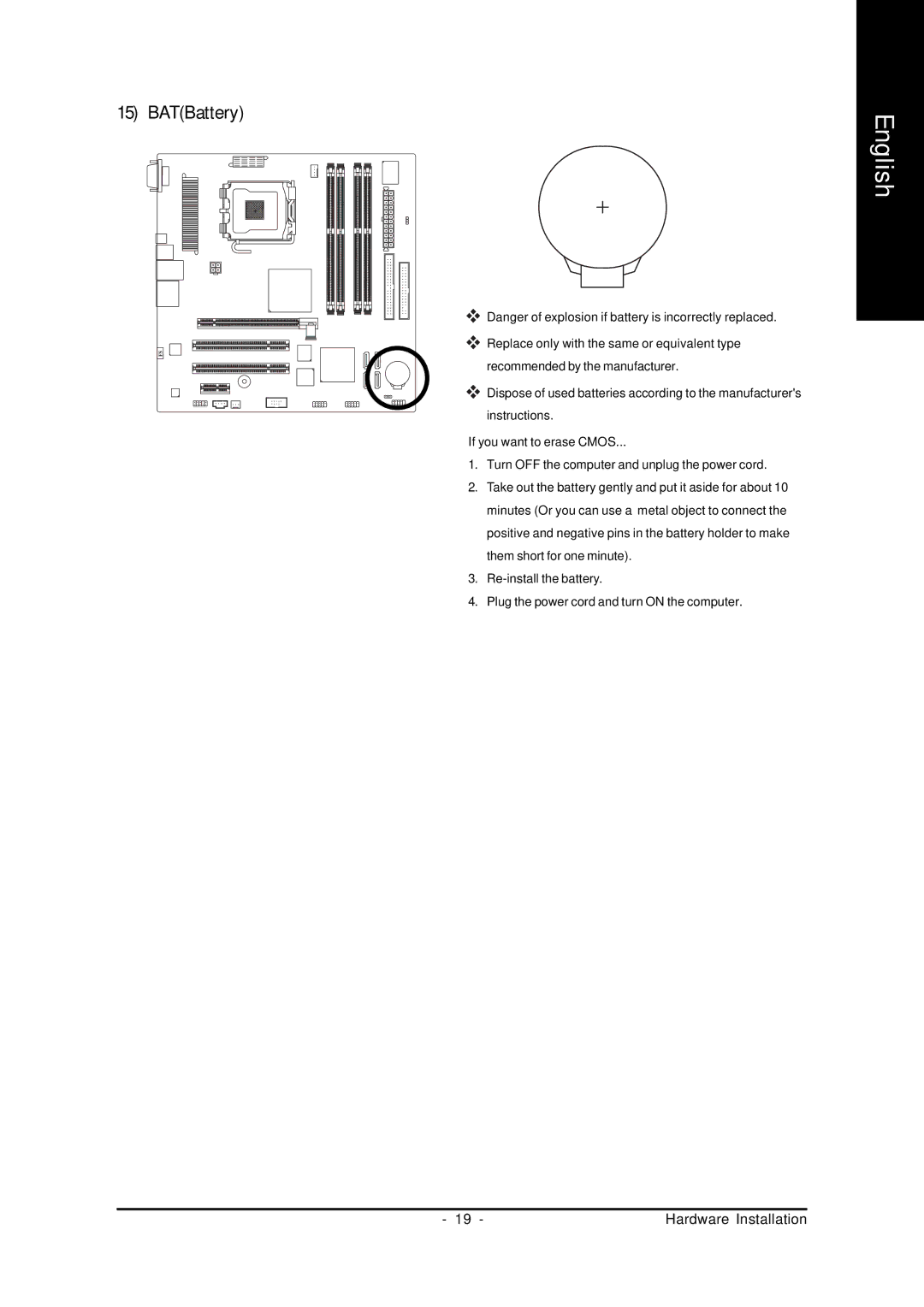 Intel 8I945PE-FS user manual BATBattery 