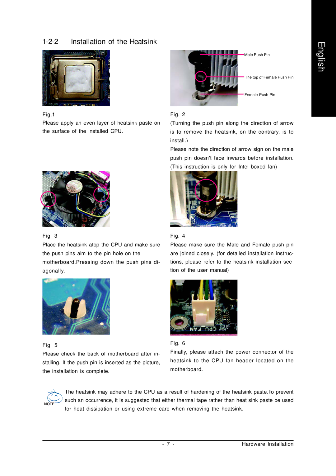 Intel 8I945PE-FS user manual Installation of the Heatsink 