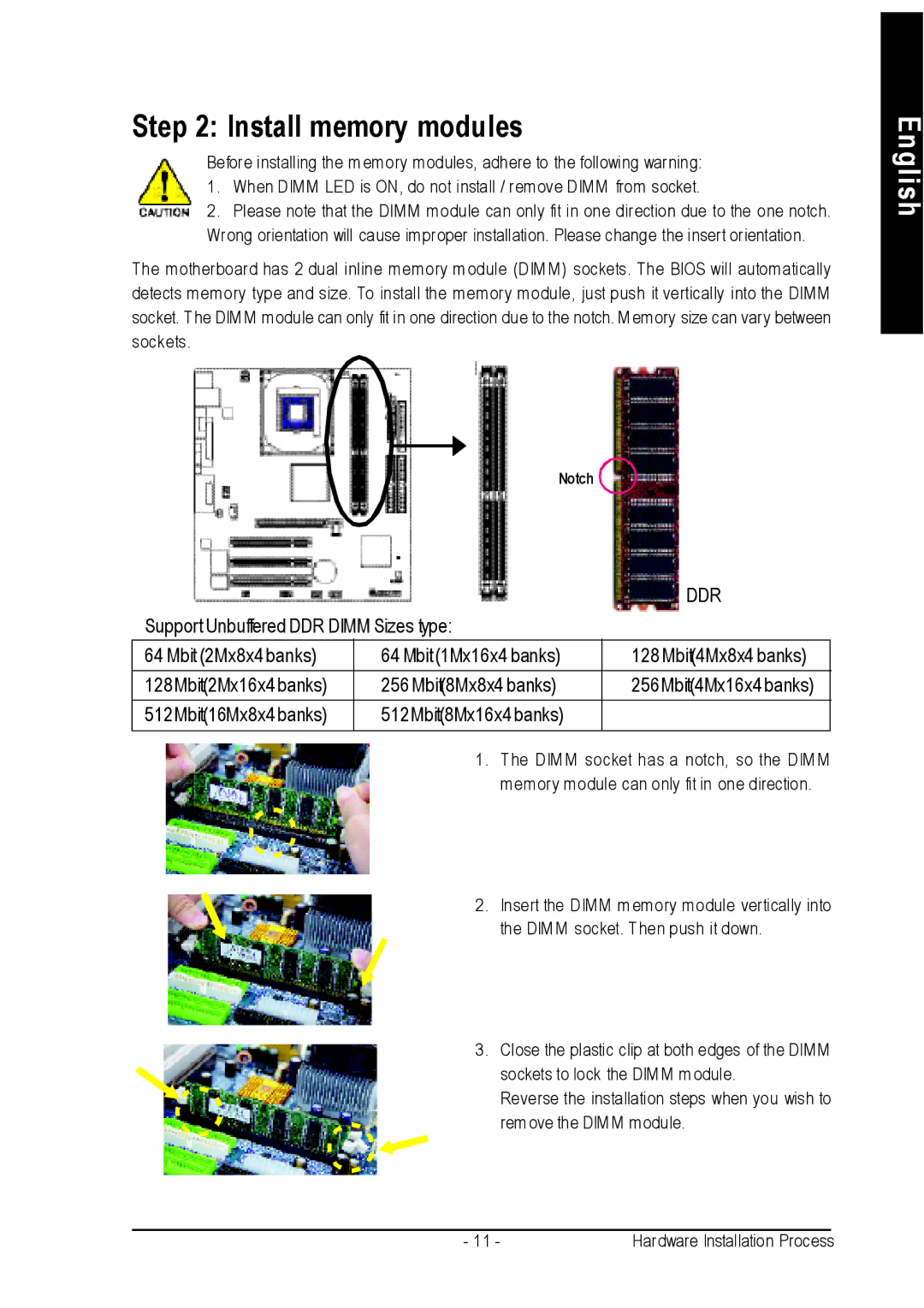 Intel 8S651M-RZ-C user manual Install memory modules, Ddr 