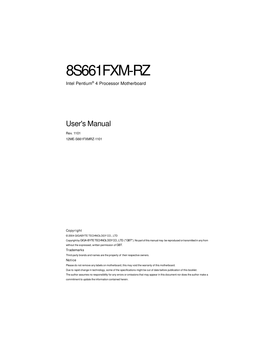 Intel 8S661FXM-RZ user manual 