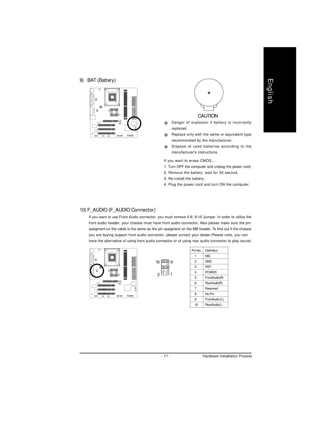 Intel 8S661FXM-RZ user manual BAT Battery, Faudio Faudio Connector 