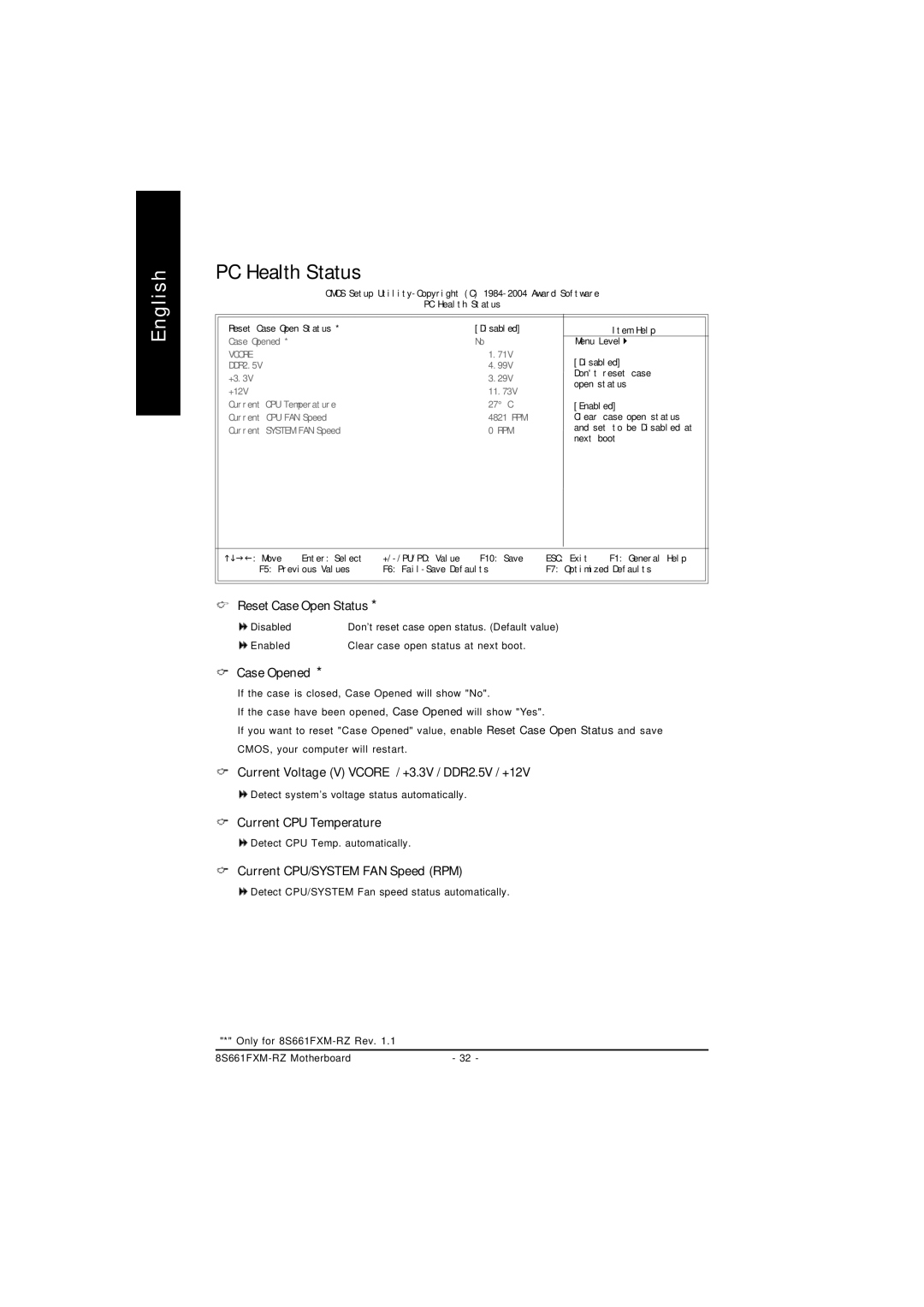 Intel 8S661FXM-RZ user manual PC Health Status 