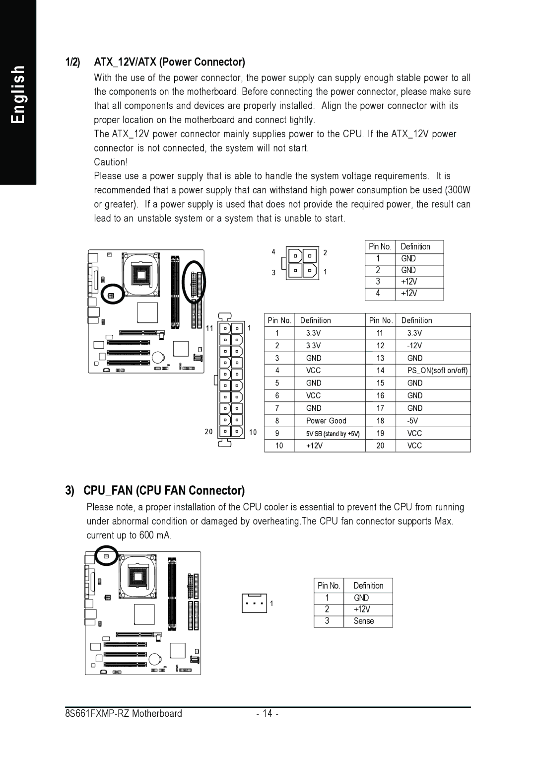 Intel 8S661FXMP-RZ user manual Cpufan CPU FAN Connector, ATX12V/ATX Power Connector 